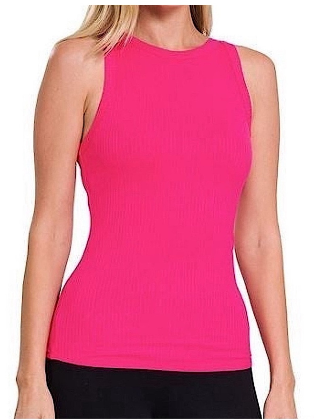 Zenana Outfitters Hot Pink Ribbed High-Neck Tank